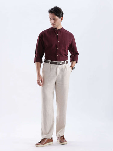 Windsor Wine 2.0 linen shirt worn by a man, showcasing premium anti-odour, anti-stain features, perfect for elegant casual wear.