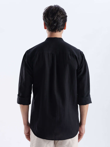 Nocturne Black back view of premium linen shirt from Turms Intelligent Apparel with breathable fabric.