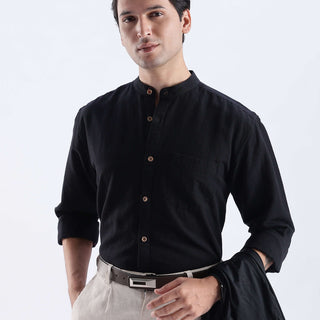 Nocturne Black premium linen shirt from turms intelligent apparel, breathable and stylish for everyday luxury.