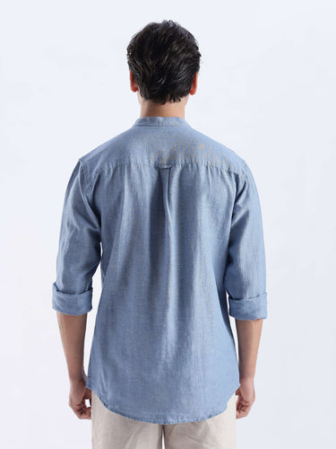 Back view of Onxy Teal 2.0 linen shirt, premium waterproof, anti-odour, anti-stain, stylish everyday luxury.