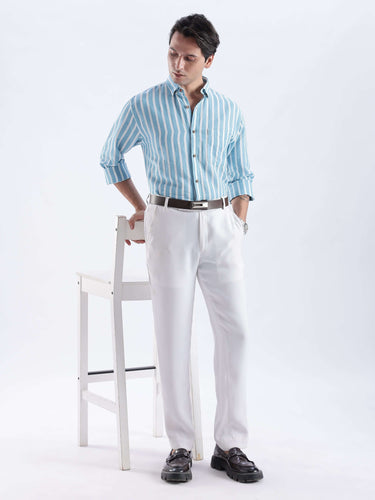 Cerulean Monk: premium linen shirt from turms intelligent apparel, breathable, water repellent, anti stain, anti odour.