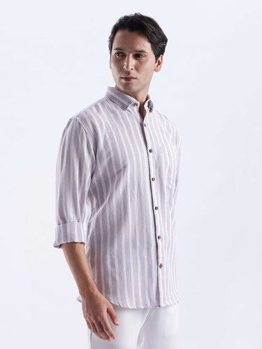 Wild Lavender premium linen shirt from turms intelligent apparel with stylish stripes and a comfortable fit.