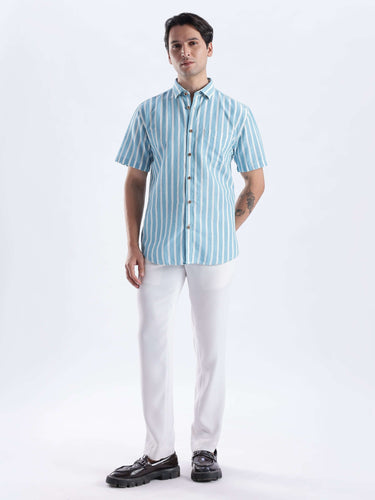 Blue Shore linen shirt from turms intelligent apparel showcasing a stylish design in breathable fabric for everyday luxury.