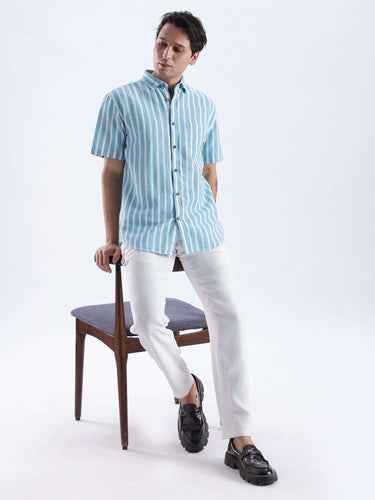 Blue Shore: Linen shirt from Turms Intelligent Apparel, anti-stain, waterproof, breathable, best linen in India.