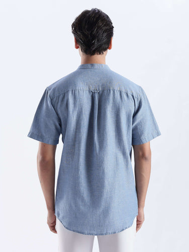 Ocean Mist linen shirt from turms intelligent apparel, showcasing the back design with durable fabric.