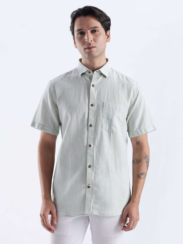 Limey Cream linen shirt, premium anti-odour, anti-stain, water proof Turms Intelligent apparel, front view.