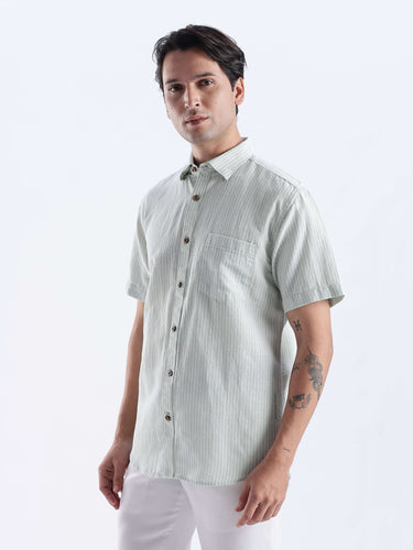 Limey Cream linen shirt featuring waterproof, anti-odour, and anti-stain properties in premium Turms Intelligent apparel.