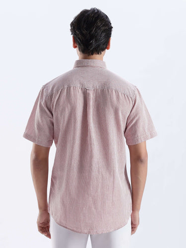 Bordeaux Maroon linen shirt from Turms Intelligent Apparel, showcasing the back design with durable stitching and breathable fabric.