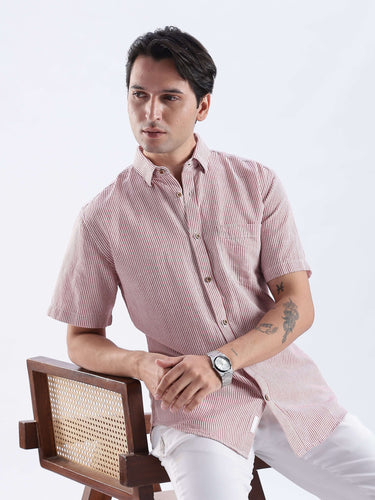 Bordeaux Maroon linen shirt from Turms Intelligent Apparel showcased on a model for everyday luxury and style.