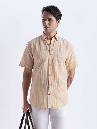 Cinnamon Dream linen shirt, premium Turms Intelligent Apparel, waterproof, anti-odour, anti-stain features, stylish and functional.