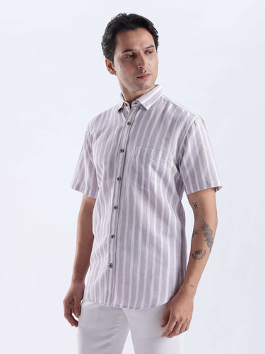 Lilac Haze linen shirt from Turms Intelligent Apparel, breathable and water proof, showcasing style and luxury.