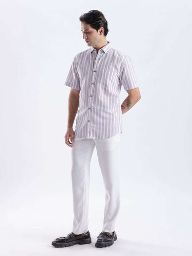 Lilac Haze: Short-sleeve linen shirt from Turms Intelligent Apparel, breathable, anti-odour, imported fabric.
