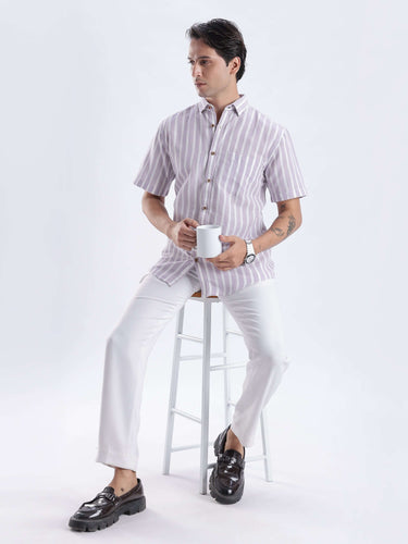 Lilac Haze linen shirt from Turms Intelligent Apparel, breathable, anti-stain, and stylish for everyday wear.