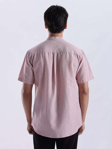 Back view of Rusty Petal linen shirt from Turms Intelligent Apparel, showcasing its breathable design and quality fabric.