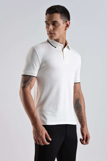 White Owl premium cotton polo t-shirt for men, offering comfort and style with anti-odour and waterproof features.