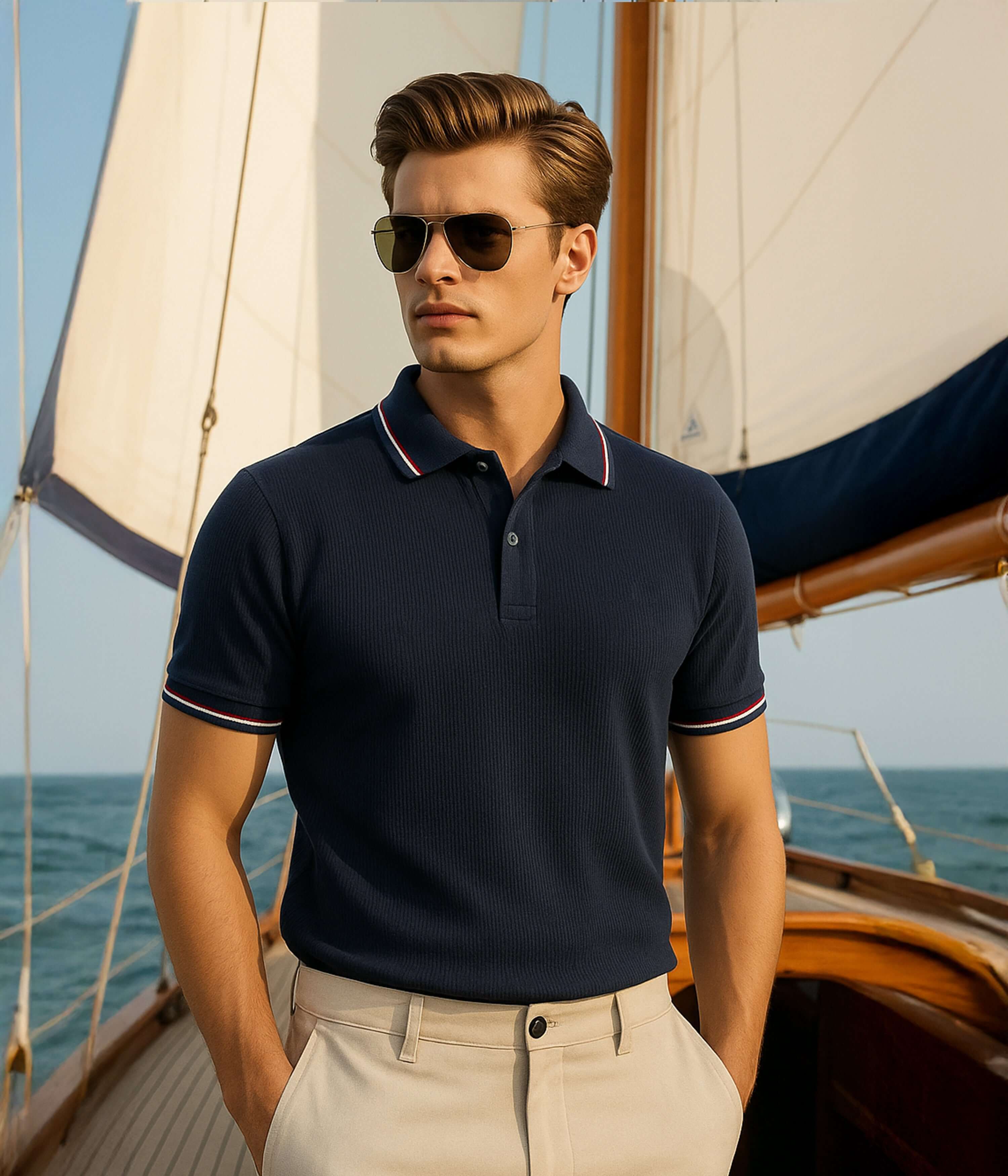 Orion Blue cotton polo tshirt for men, premium water proof and anti odour, perfect for stylish summer outings.