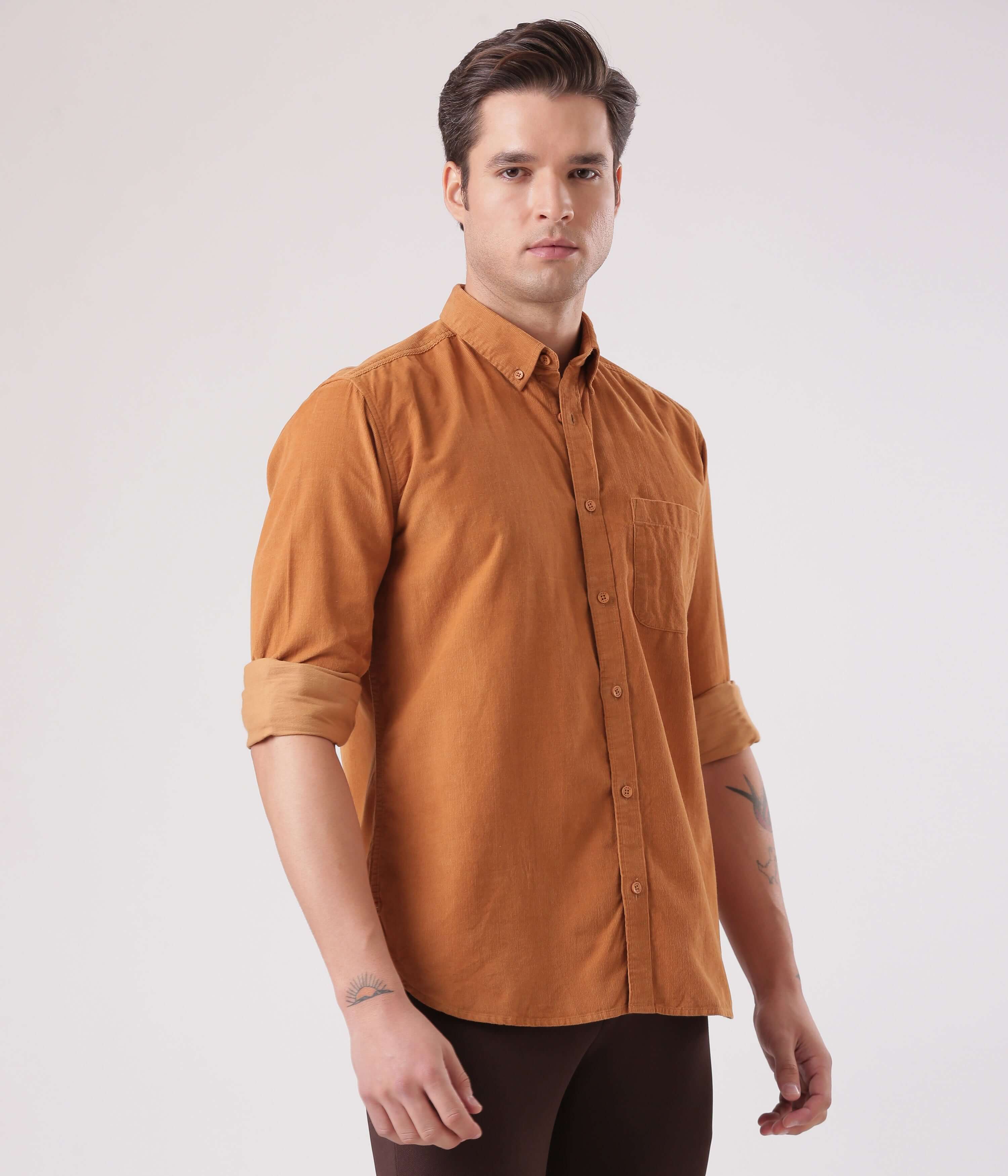 Brown Toffee corduroy shirt showcasing style and quality, ideal for men in India online.