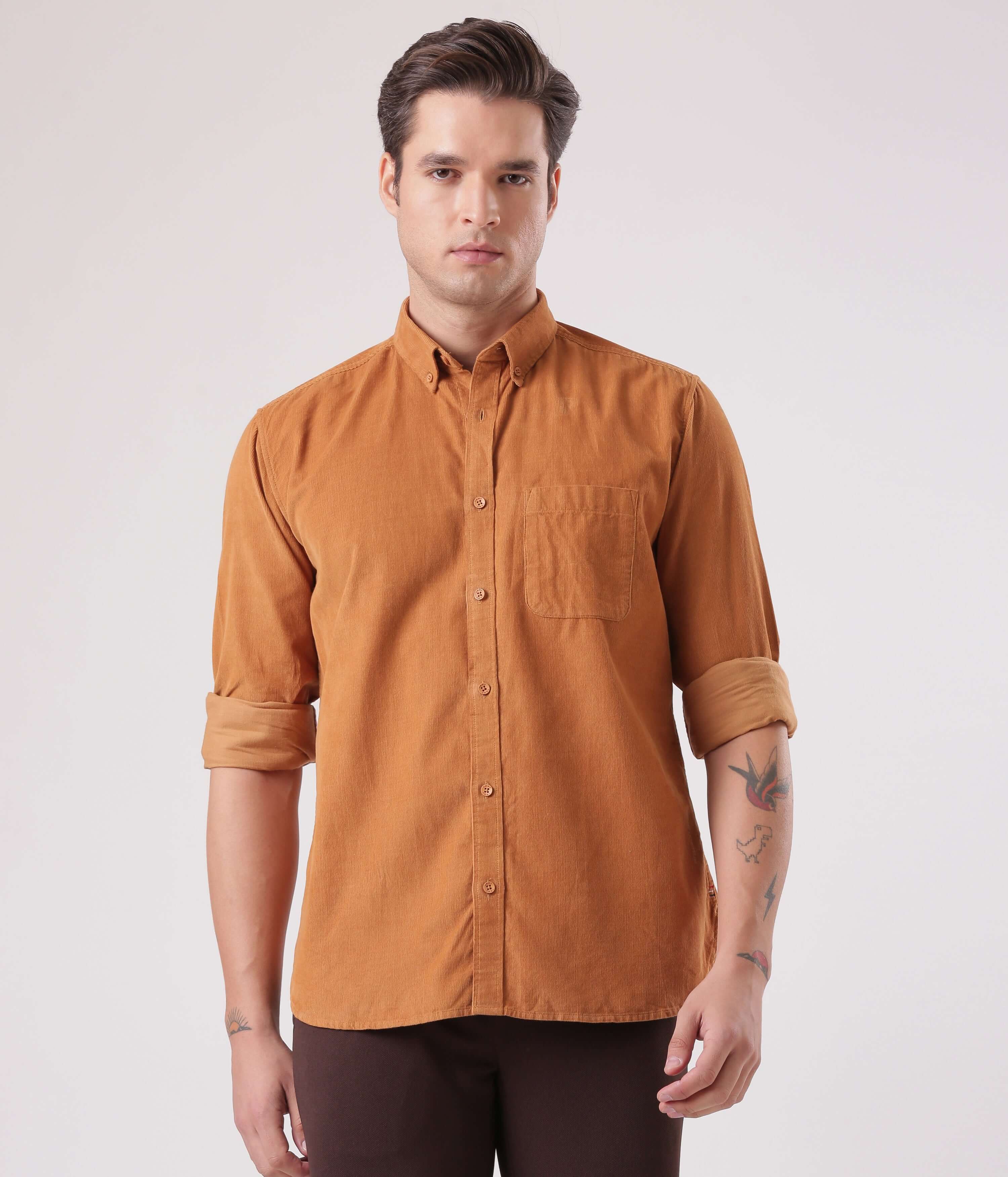 Brown Toffee - Corduroy shirt showcasing intelligent apparel design for men, perfect for online shopping in India.