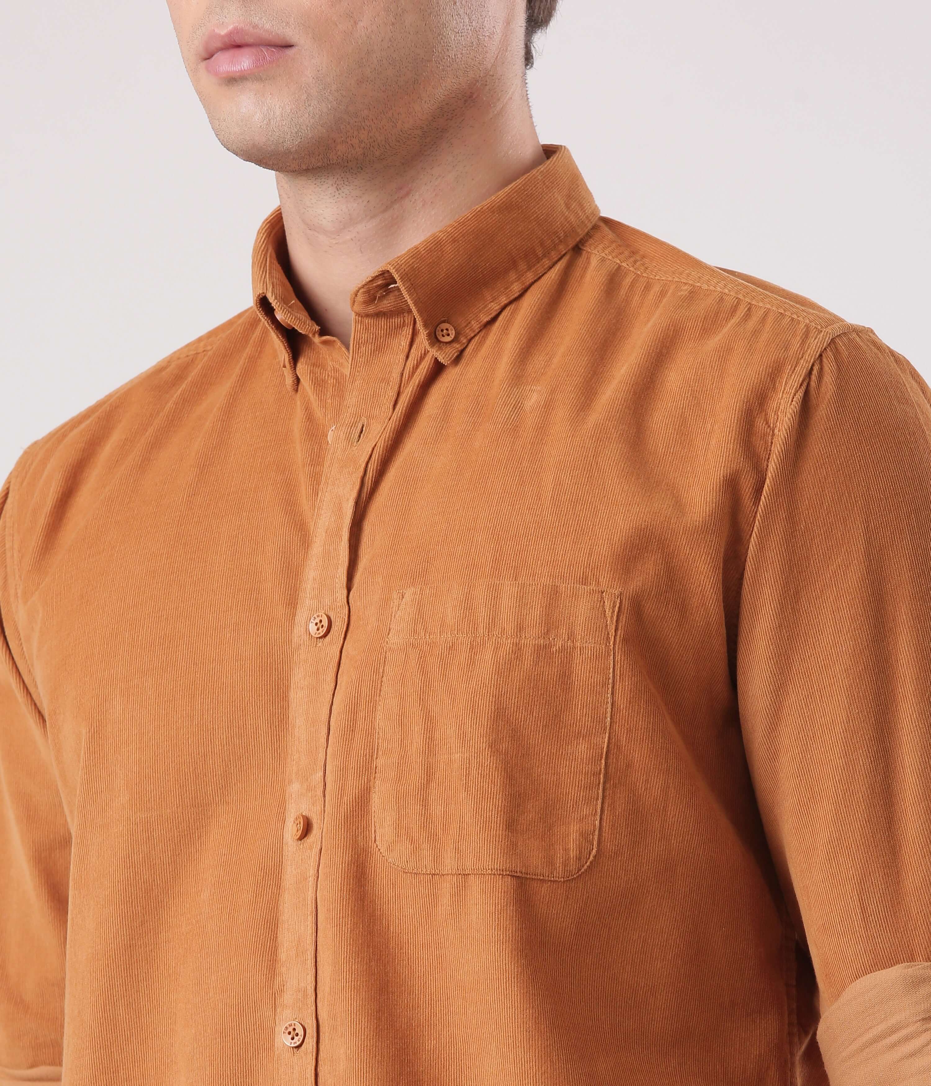 Brown Toffee corduroy shirt with water proof turms intelligent apparel for men.