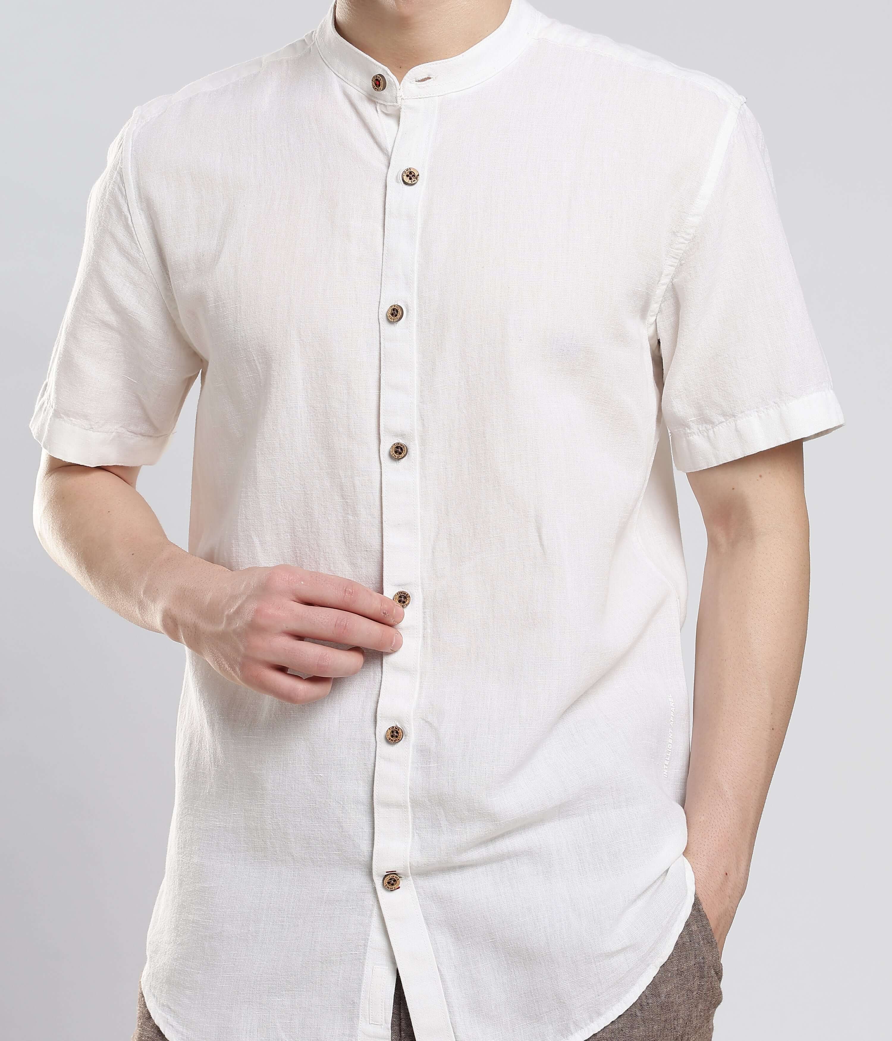 Mens half sleeve shirt White Linen Luxe