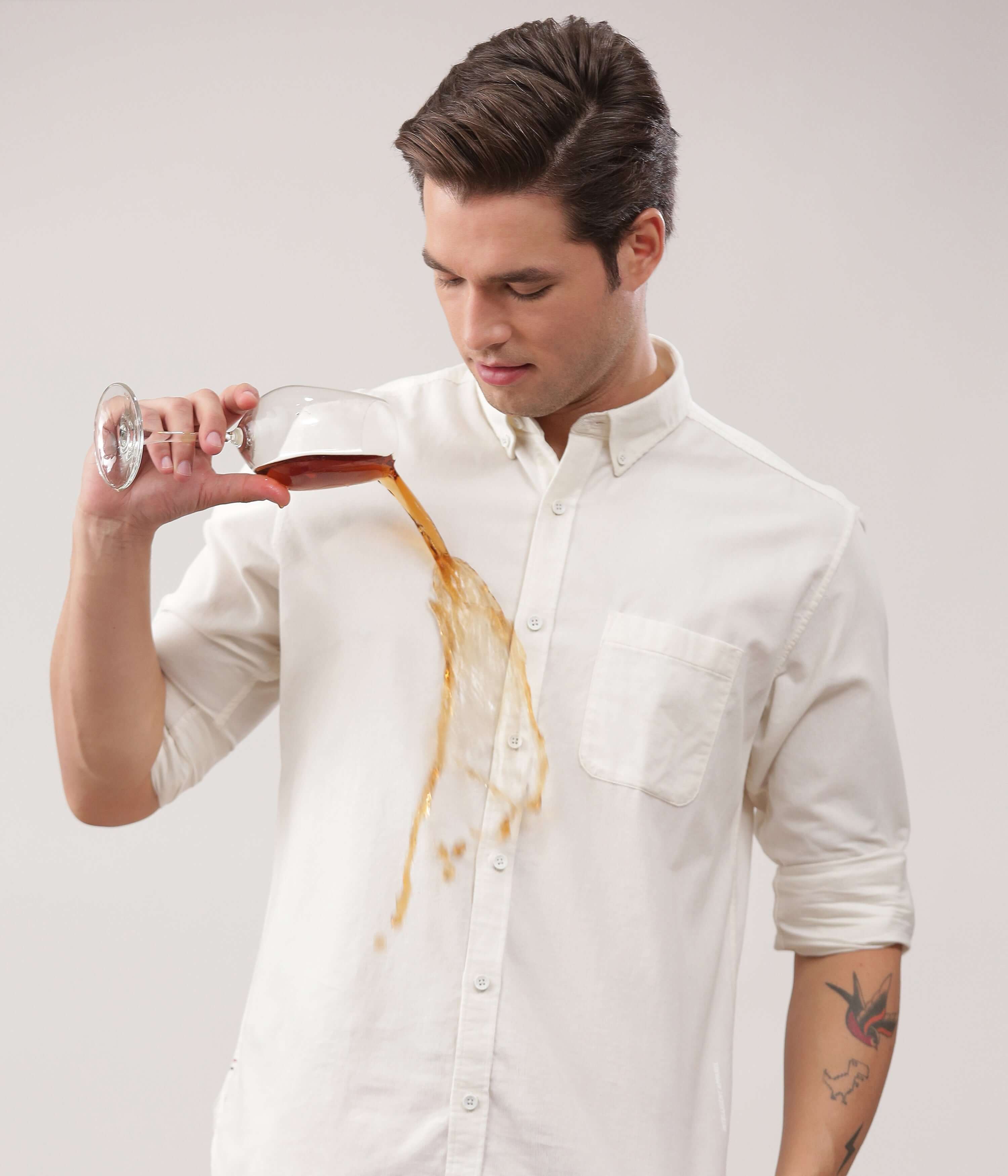 White Grizzly corduroy shirt, showcasing durability and style while liquid spills, perfect for intelligent apparel.