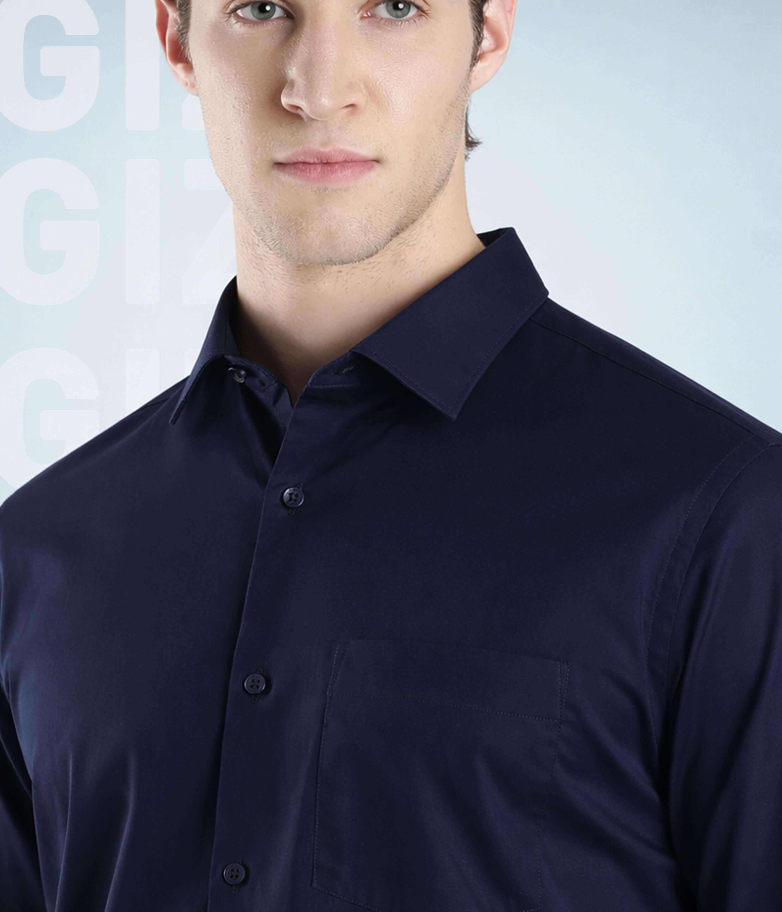 Navy Eclipse shirt by Turms Intelligent, made from Giza cotton, premium quality for everyday luxury.