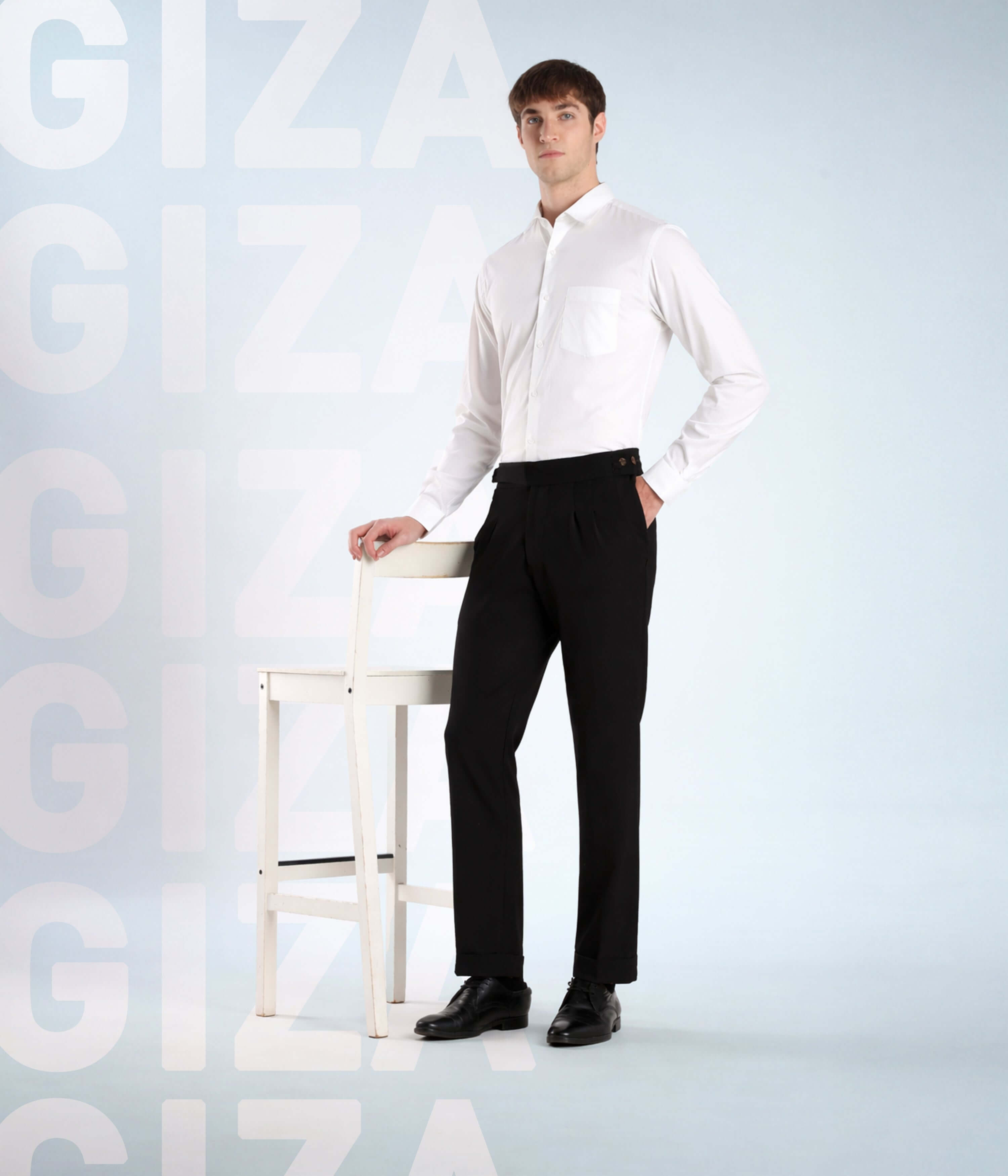 Elite White - Turms Intelligent Apparel Giza Cotton Luxe Shirt paired with black trousers.
