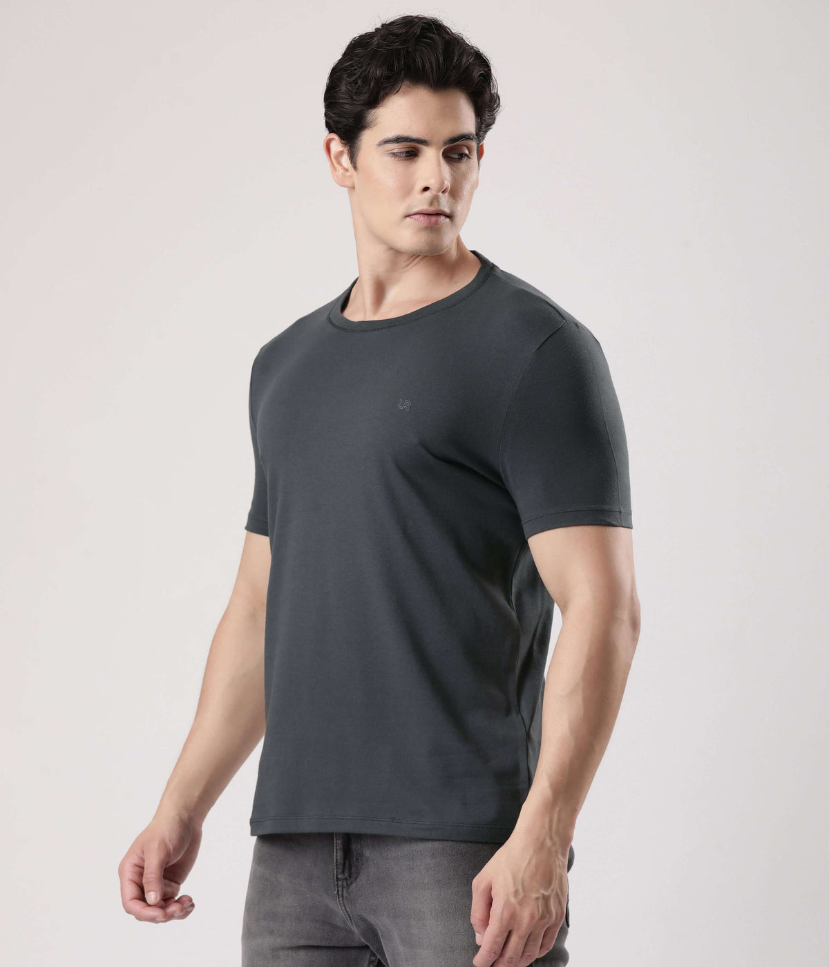 Charcoal Knight Turms Intelligent Apparel Men's T-Shirt in charcoal, showcasing style and comfort.