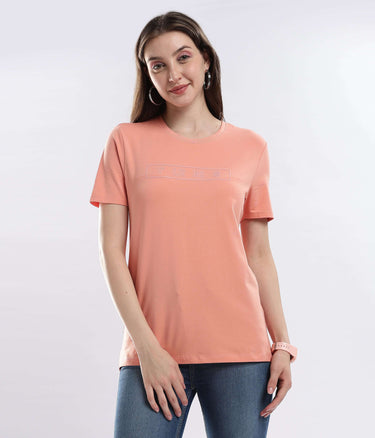 Womens casual t-shirt Ember Orange cotton tshirt featuring stretchable, waterproof, and anti-odour properties, ideal for everyday wear.