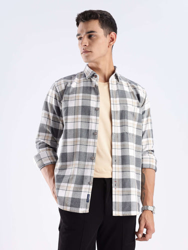 Urban Ochre Turms recycled cotton checked shirt in gray with cool tech feature for sustainable style.