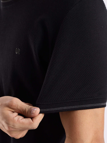 Mandalorian Black knitted shirt showcasing 8-way stretch, anti-odour, and premium quality for everyday comfort.