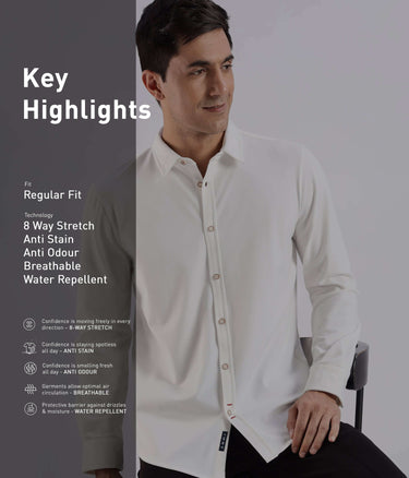 White Willow - Turms Intelligent Knitted Shirt featuring 8 way stretch, anti stain, breathable fabric and a regular fit.