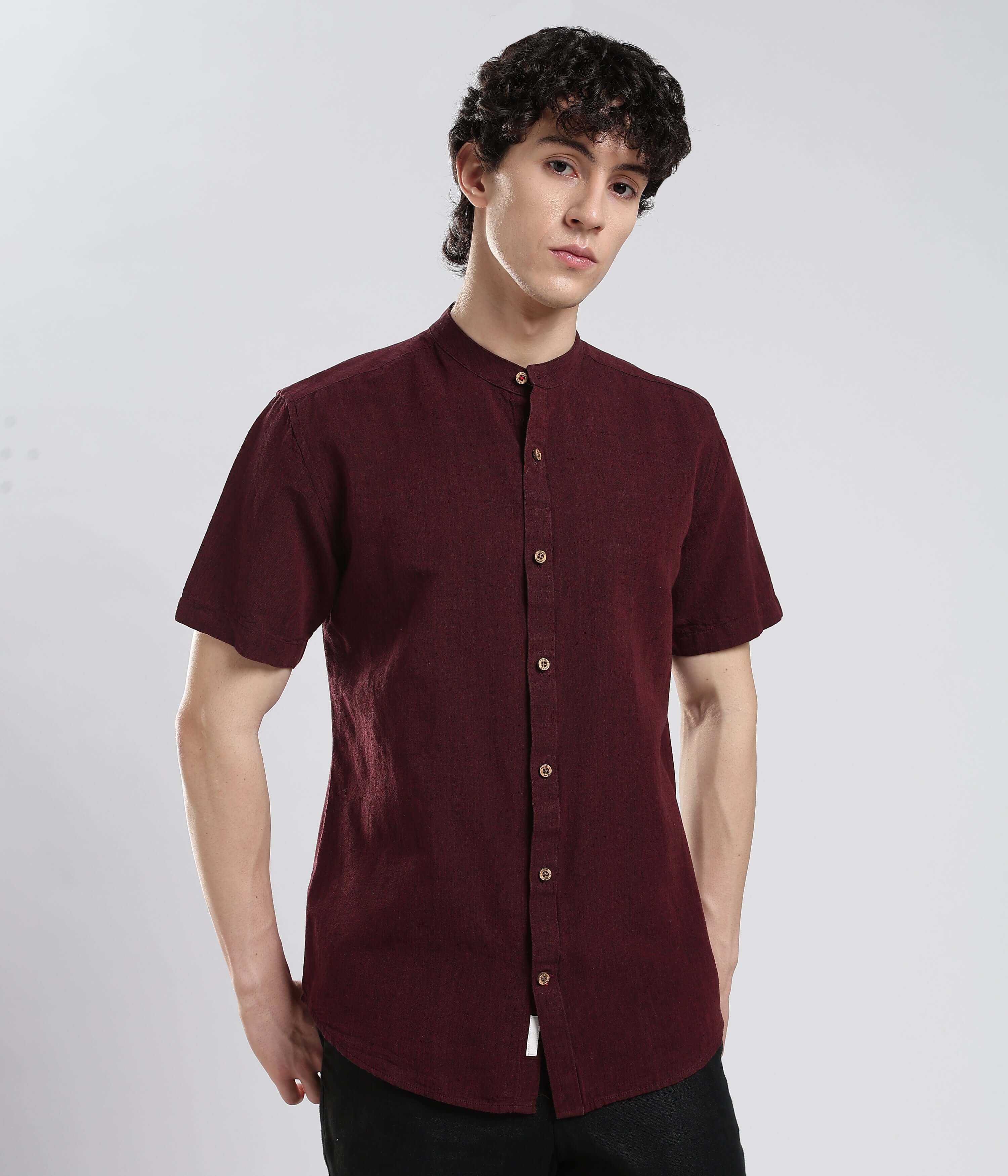 Mens half sleeve shirt Maroon Linen Luxe Mens half sleeve shirt Maroon Linen Luxe