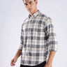 Men's Urban Ochre recycled cotton checked shirt, showcasing a stylish and sustainable design with cool tech features.