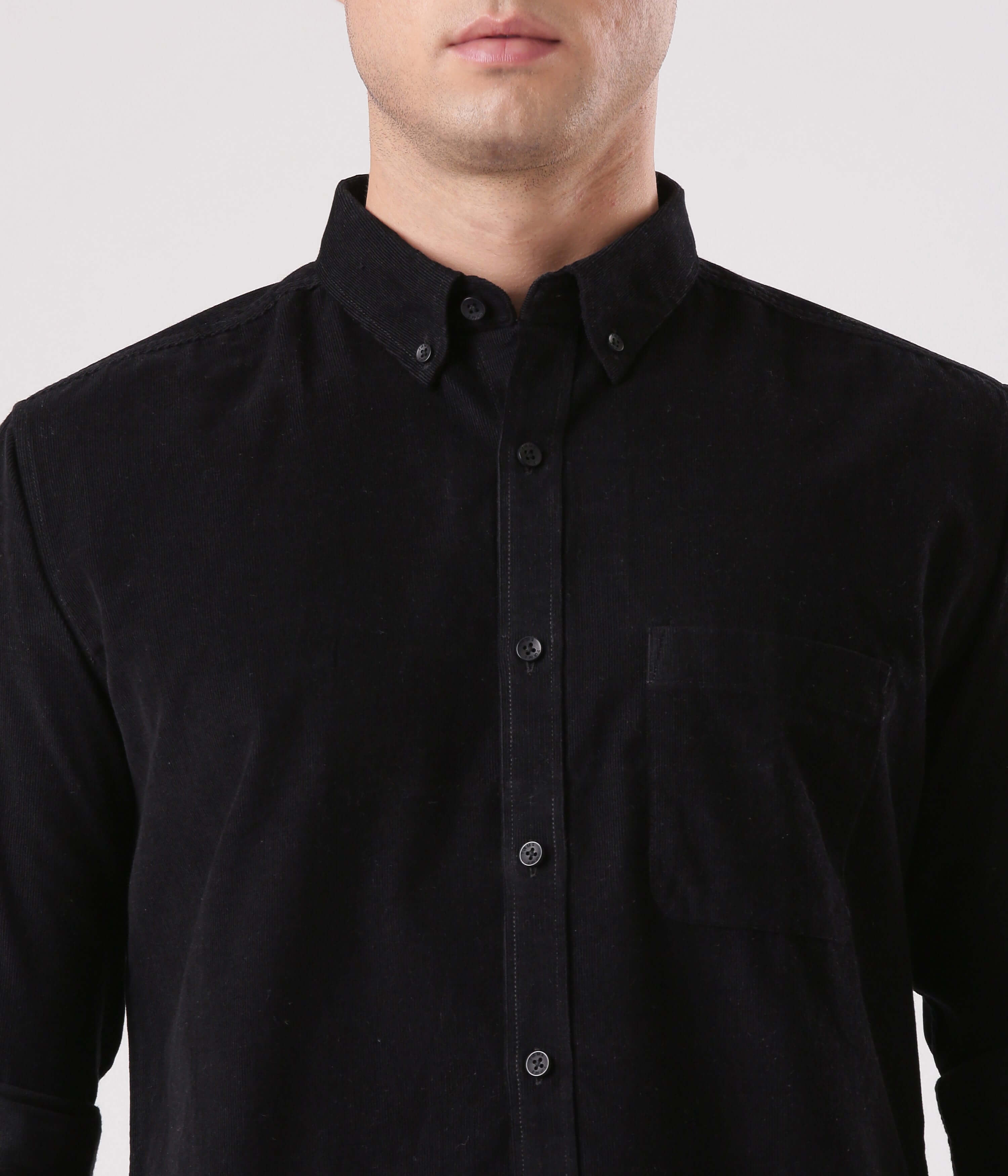 Black Beauty - Stylish black corduroy shirt from Turms Intelligent Apparel, perfect for men in India.