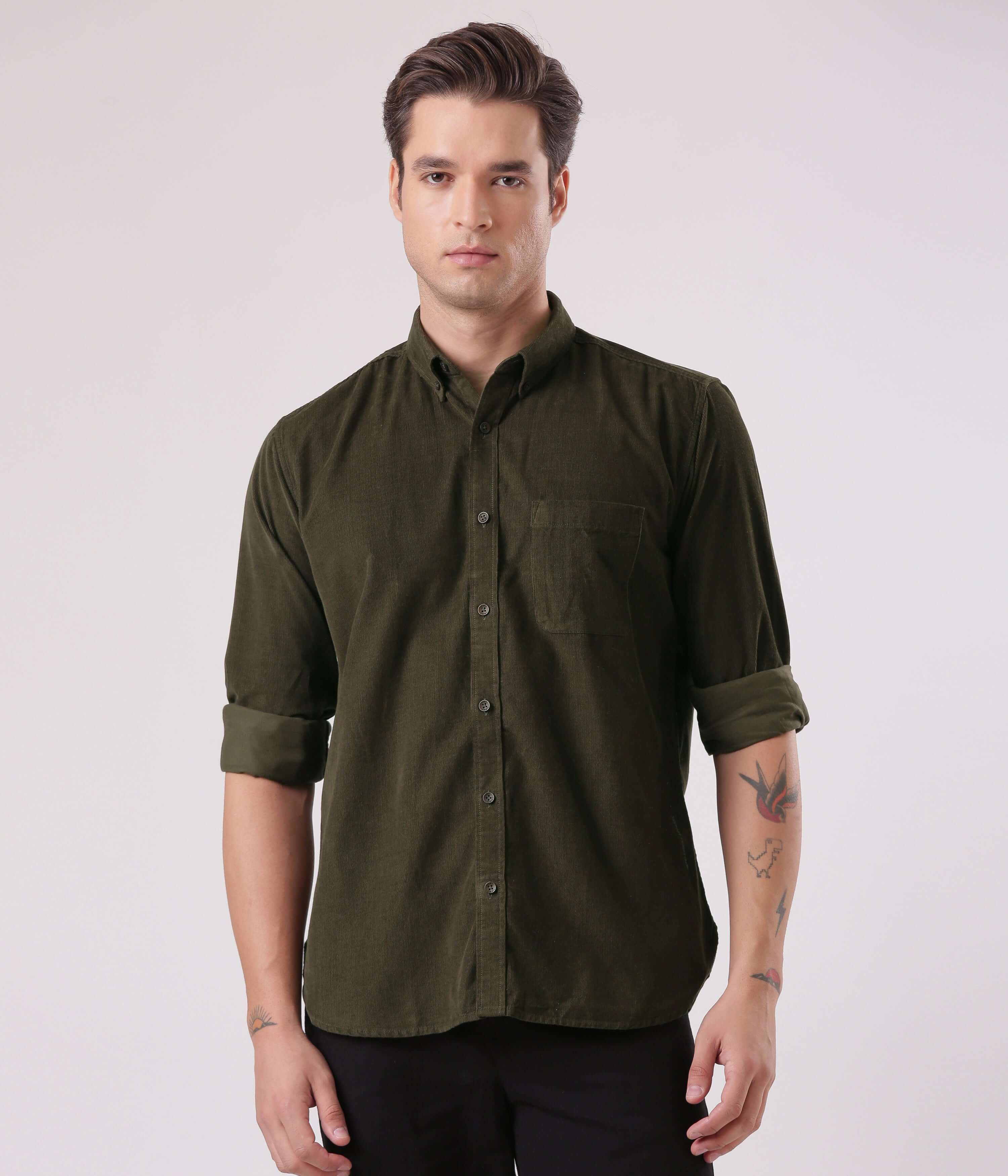 Emerald Star corduroy shirt showcasing a stylish design, perfect for smart casual wear and sophisticated looks.