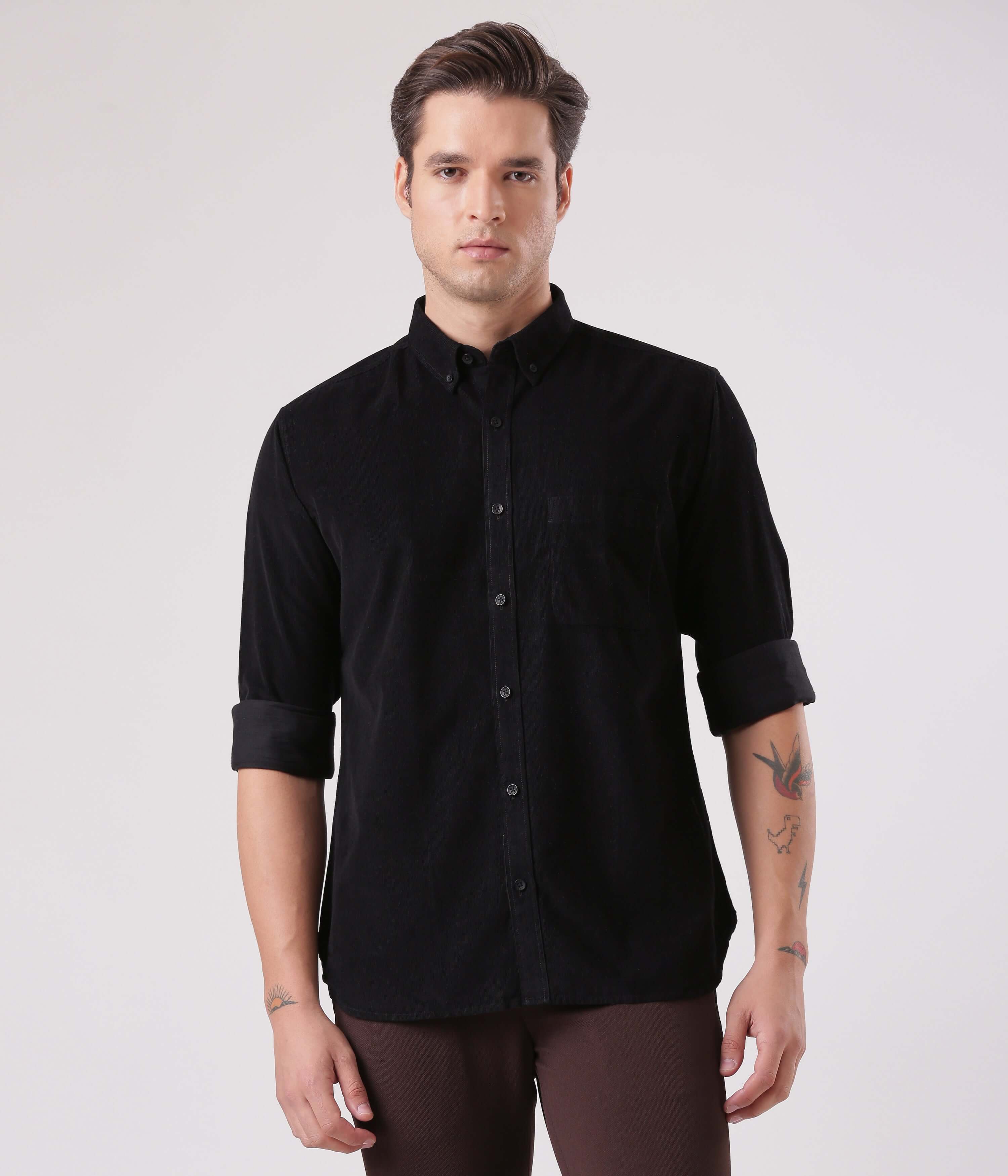 Black Beauty corduroy shirt, Turms Intelligent Apparel, best shirts for men in India online.
