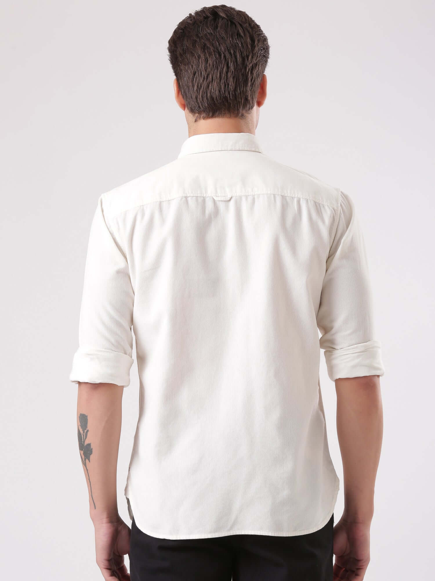 White Grizzly corduroy shirt with waterproof Turms intelligent apparel shown from the back.