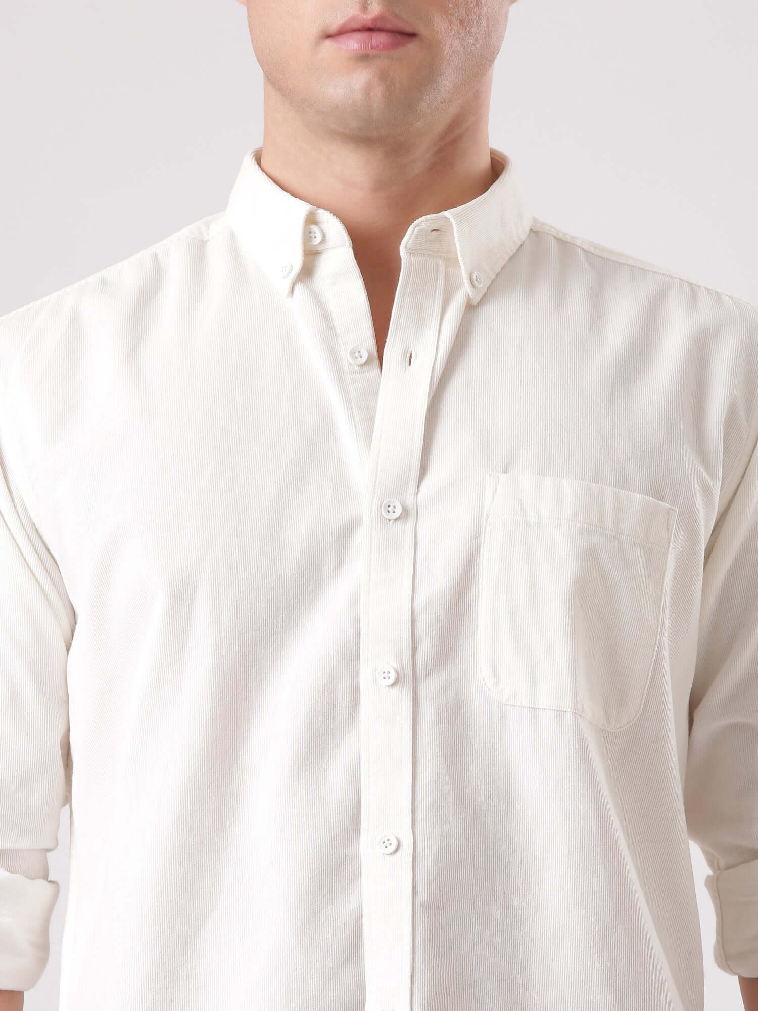 White Grizzly corduroy shirt featuring a stylish collar and chest pocket.