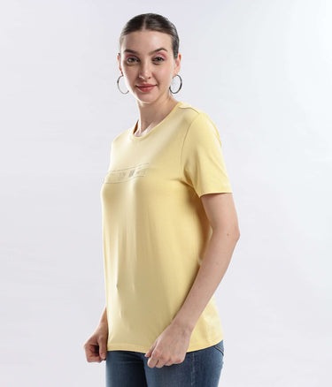 Womens casual t-shirt Aura Yellow t-shirt in super combed cotton, stretchable, waterproof, and anti-odour for everyday comfort.