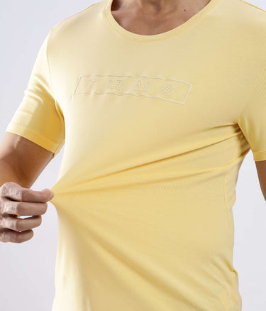 Aura Yellow cotton tshirt, stretchable, waterproof, anti-odour, perfect for daily wear.