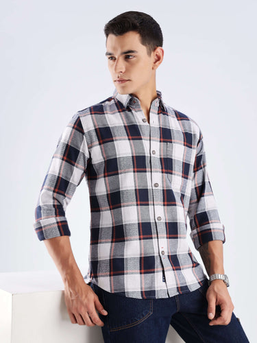 Turms Blue Matrix recycled cotton checked shirt featuring stylish design, sustainable fabric, and cool tech for everyday wear.