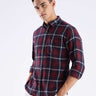 Turms checkered maze recycled cotton shirt in red and navy, showcasing style, durability, and sustainable fashion.