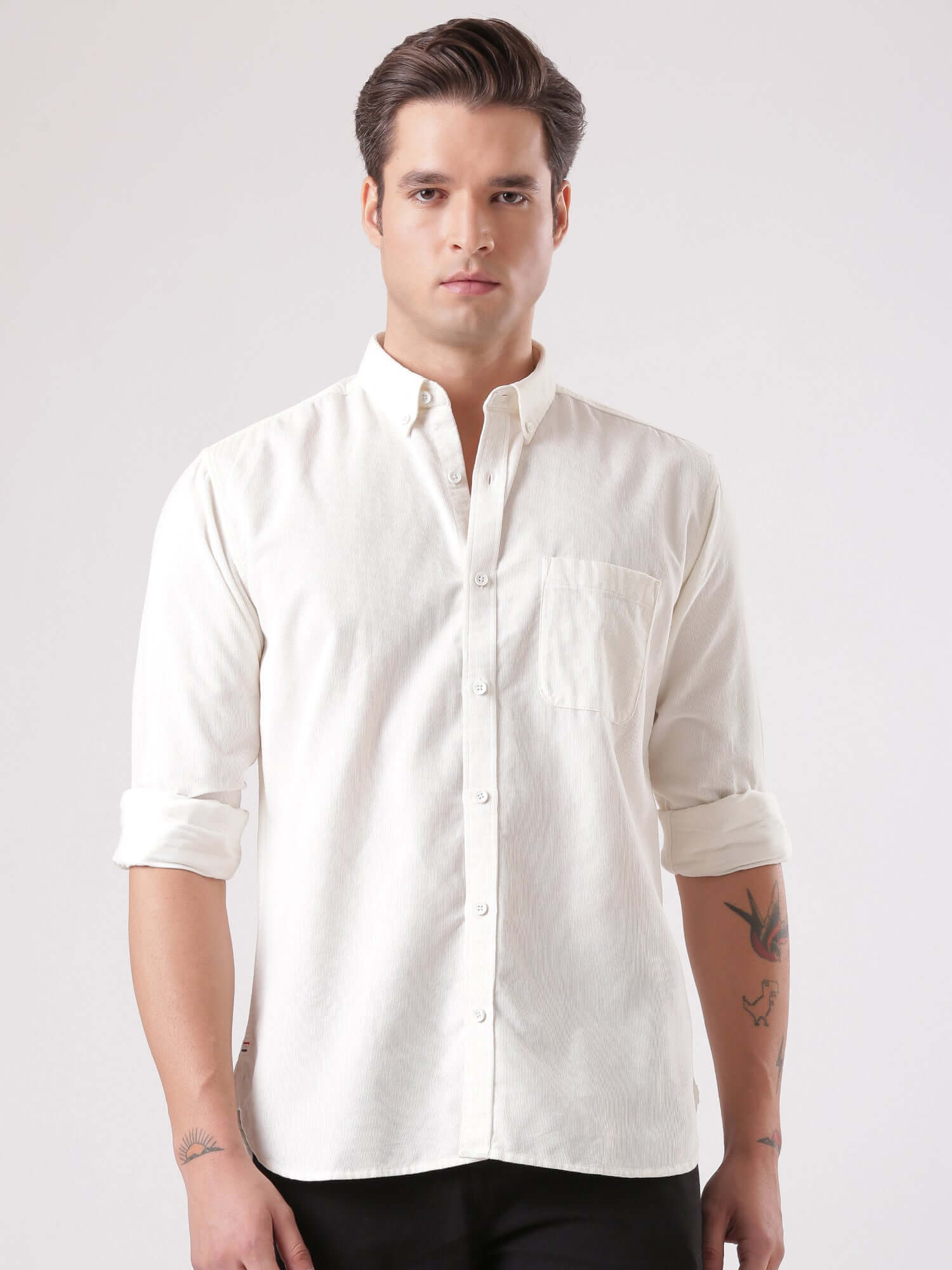 White Grizzly corduroy shirt, Turms Ultra Luxe Intelligent Apparel for men, stylish and waterproof.