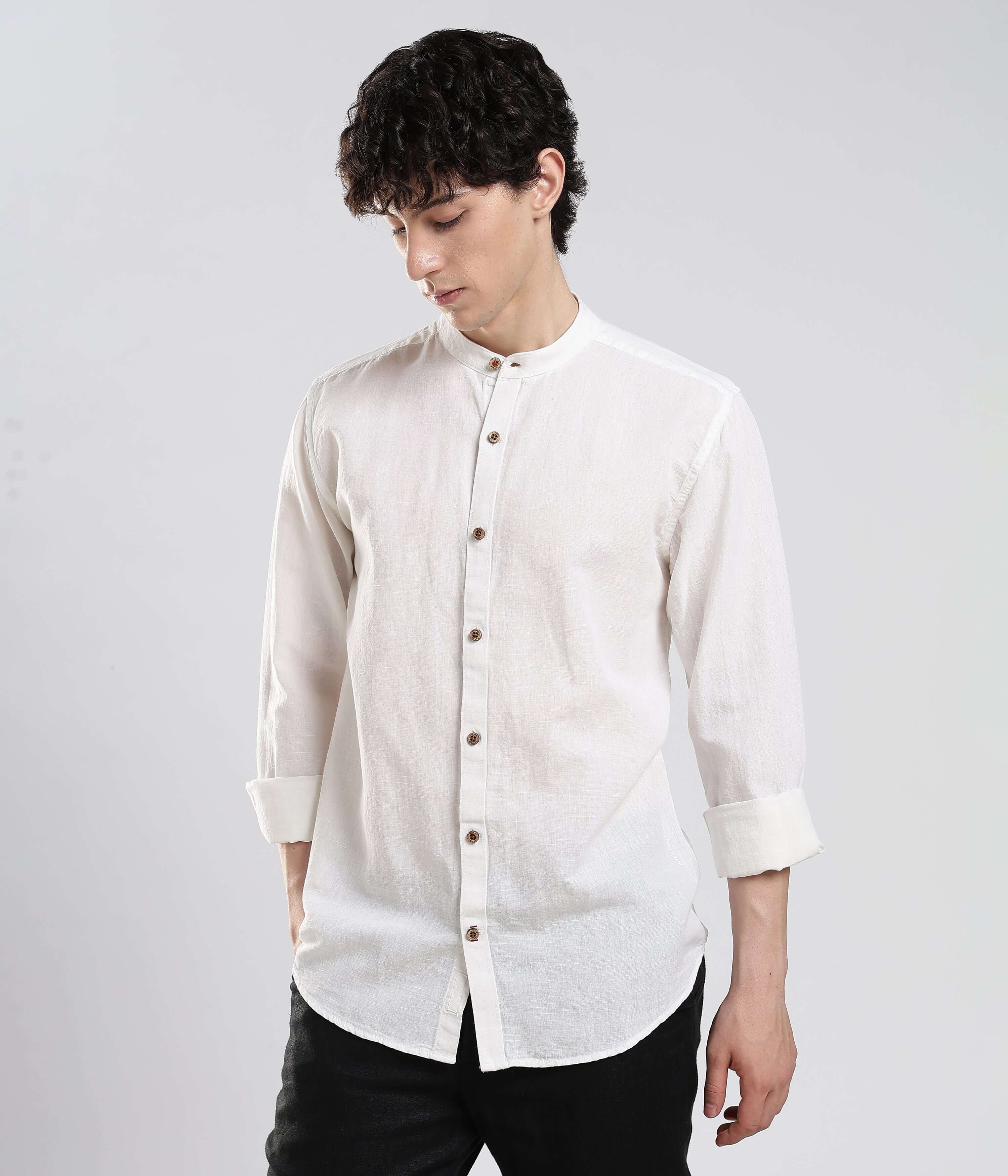 Mens full sleeve shirt white Linen Luxe